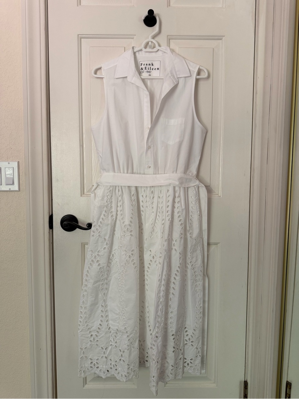 Frank & Eileen Grace White Sleeveless Eyelet Midi Dress (size M - Has pockets!!)